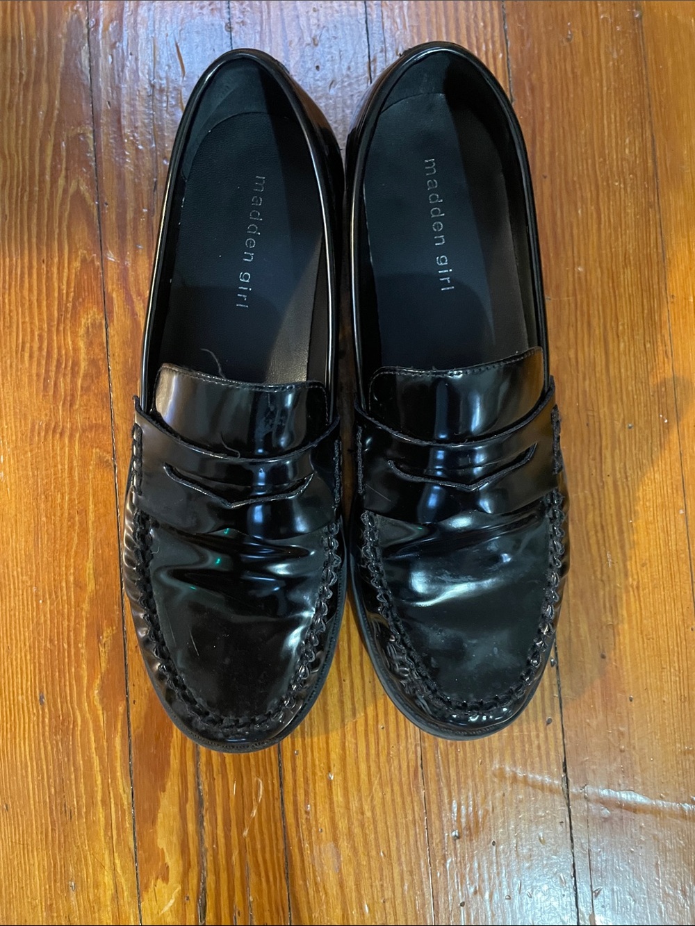 Madden Girl Black Patent Penny Loafers